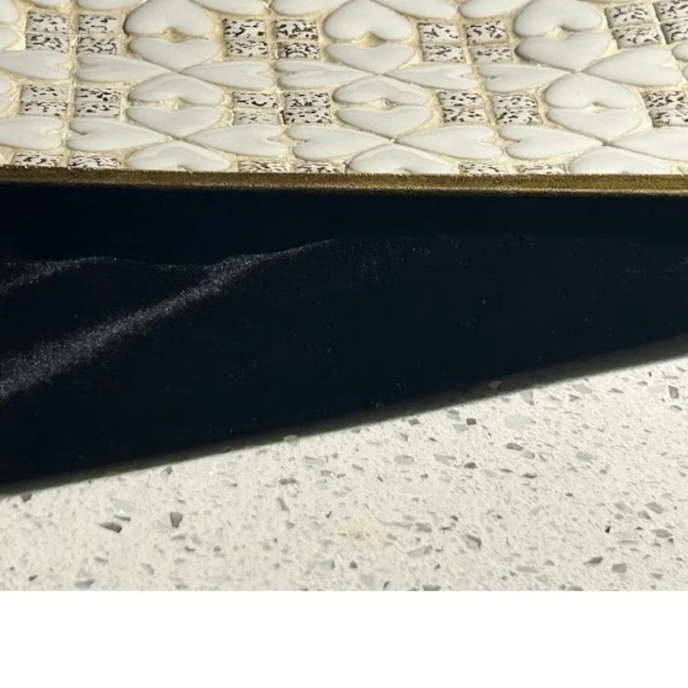 Mid Century Modern Mosaic‎ Heart Tray Gold Trim White Ceramic MCM